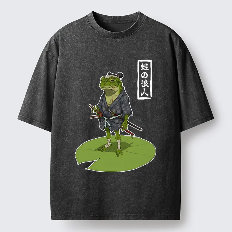 Magmoo Frog Japanese Samurai Washed T-Shirt