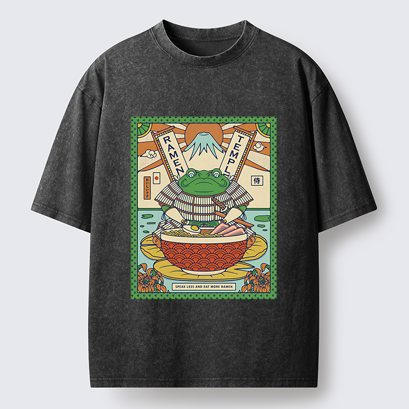Magmoo Frog Samurai Eating Ramen Washed T-Shirt