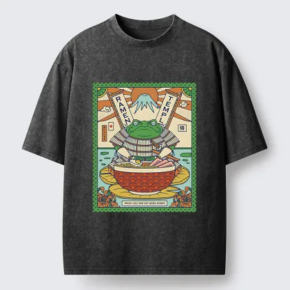 Magmoo Frog Samurai Eating Ramen Washed T-Shirt