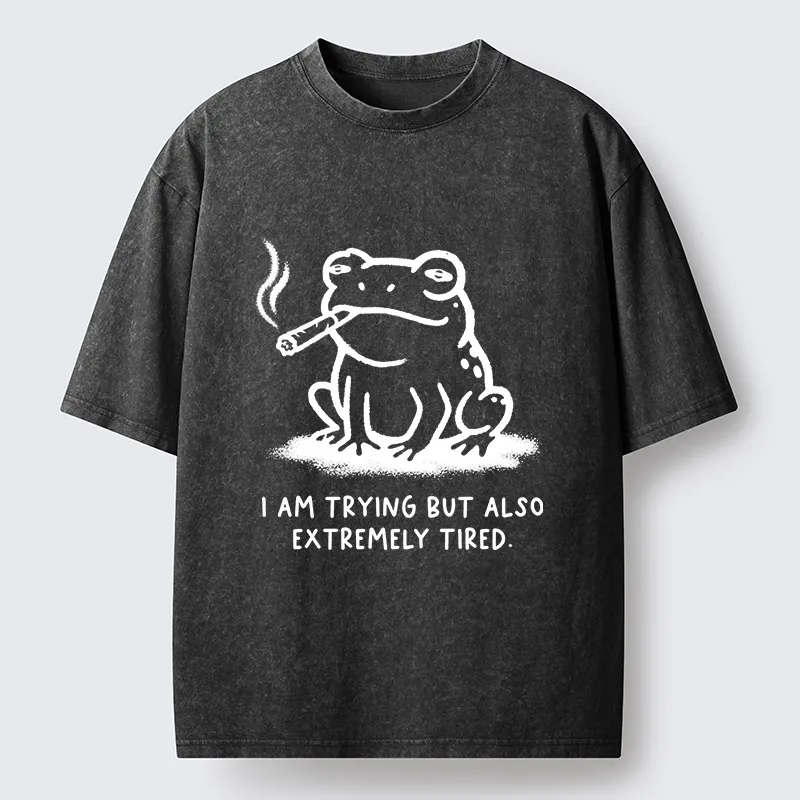 Magmoo Hardworking But Tired Frog Washed T-Shirt