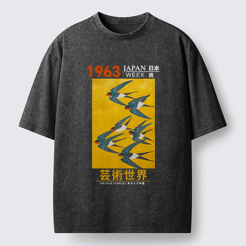 Magmoo Swallow Poster Washed T-Shirt-Magmoo