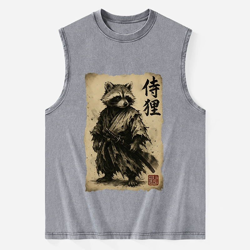 Magmoo Retro Raccoon Samurai Washed Tank