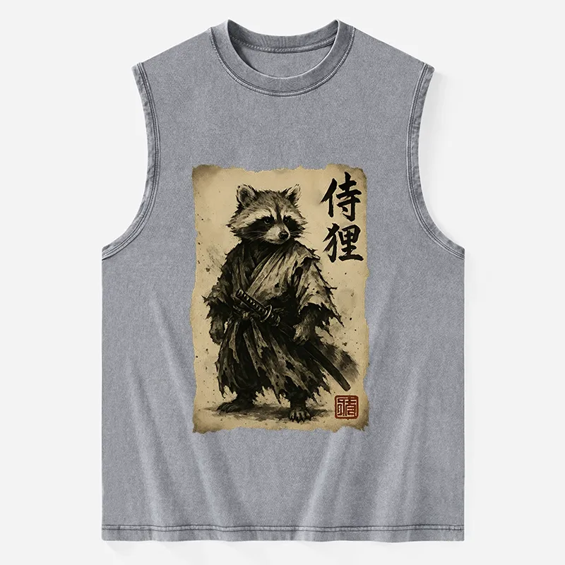 Magmoo Retro Raccoon Samurai Washed Tank
