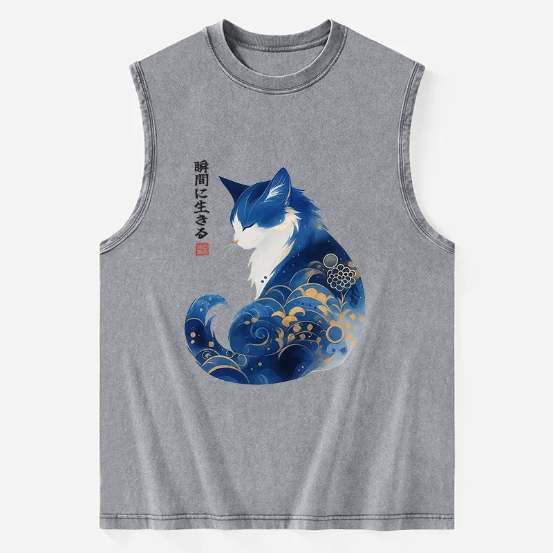 Magmoo Retro Zen Cat: Living the Present Washed Tank