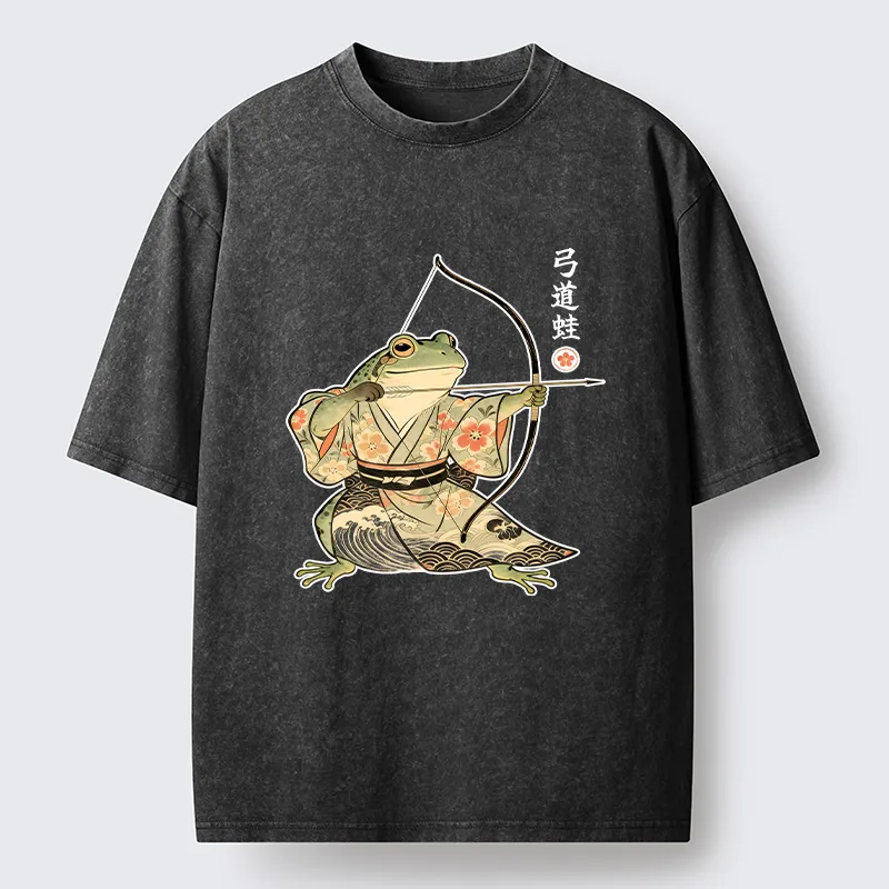 Magmoo Frog Shooting Arrows Washed T-Shirt-Magmoo