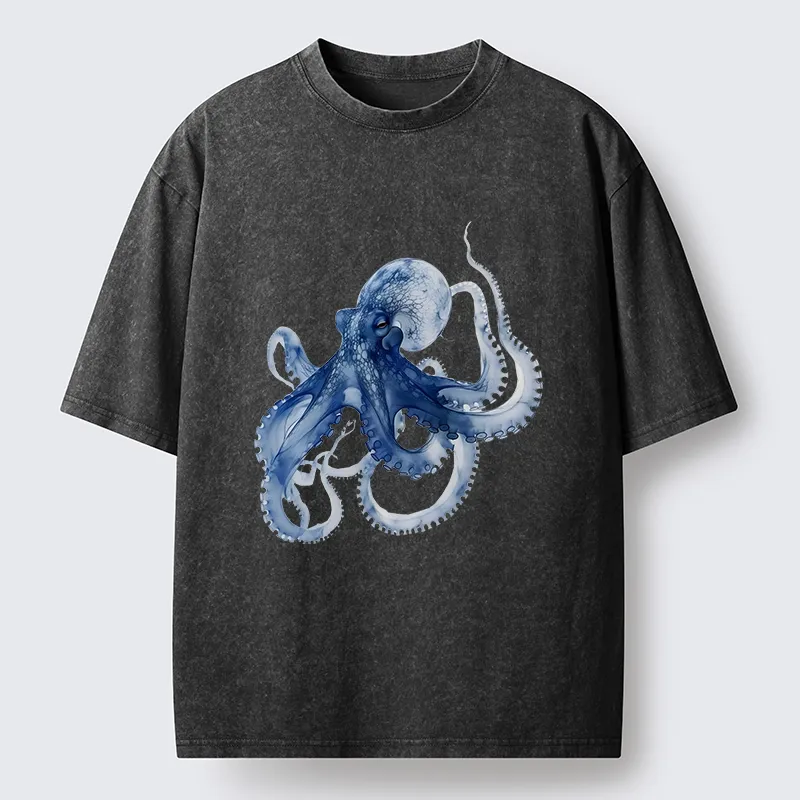 Magmoo Blue Octopus Washed T-Shirt-Magmoo