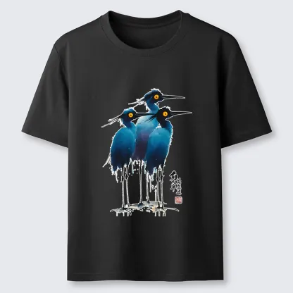 Magmoo Great Blue Heron Ink Painting Classic T-Shirt-Magmoo