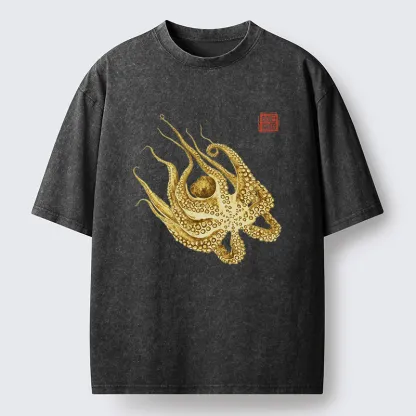 Magmoo Golden Octopus Washed T-Shirt-Magmoo