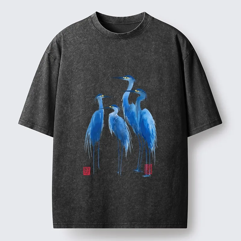 Magmoo Flocks Of Great Blue Herons Washed T-Shirt-Magmoo
