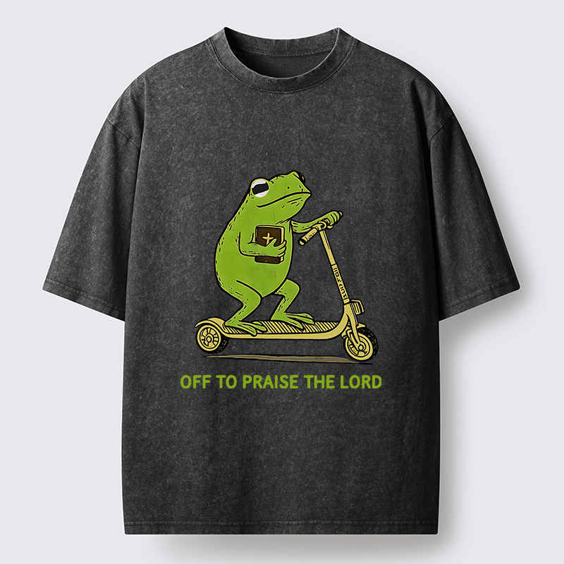 Magmoo Frog Went To Praise God Washed T-Shirt-Magmoo
