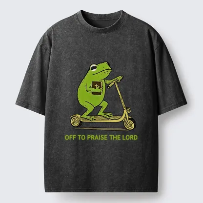 Magmoo Frog Went To Praise God Washed T-Shirt-Magmoo