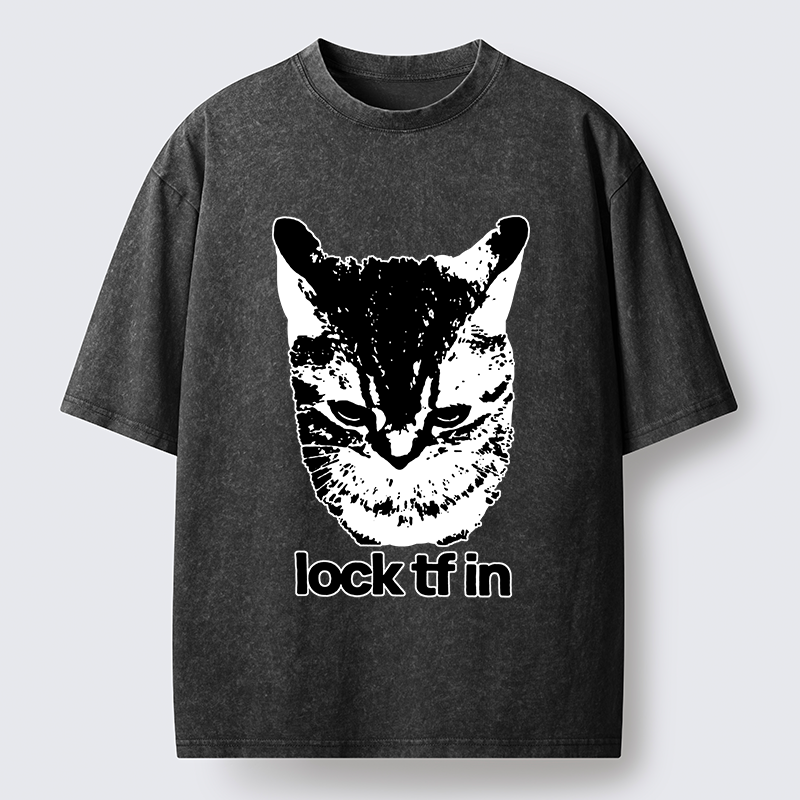 Magmoo Serious Cat Meme Washed T-Shirt-Magmoo