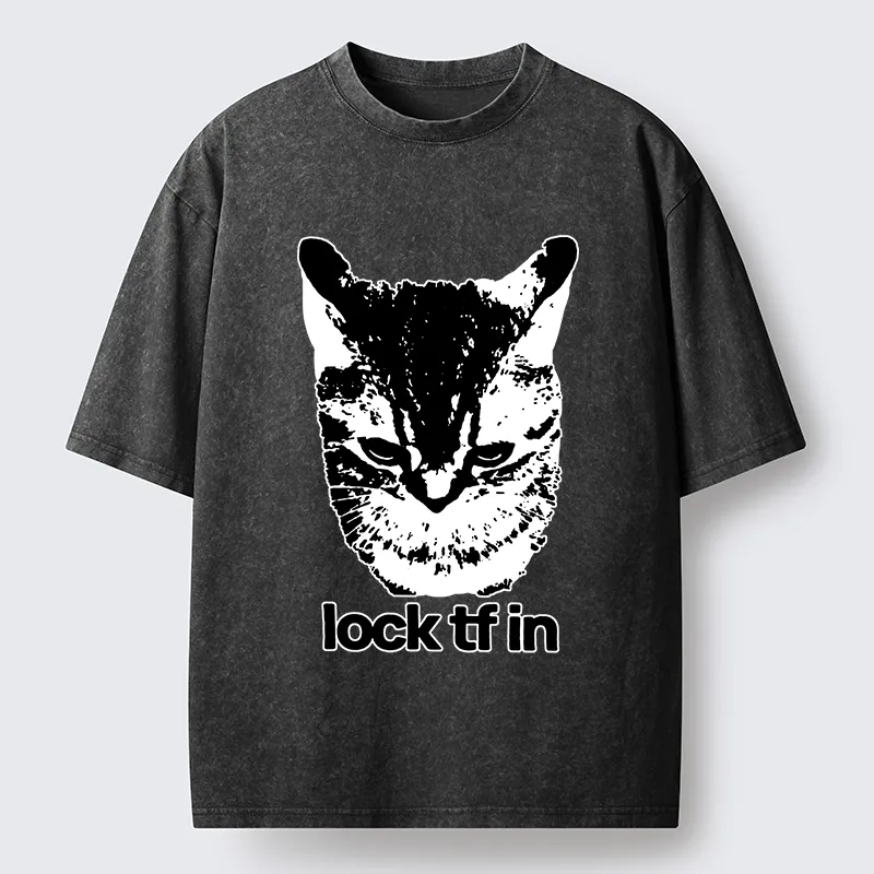 Magmoo Serious Cat Meme Washed T-Shirt-Magmoo