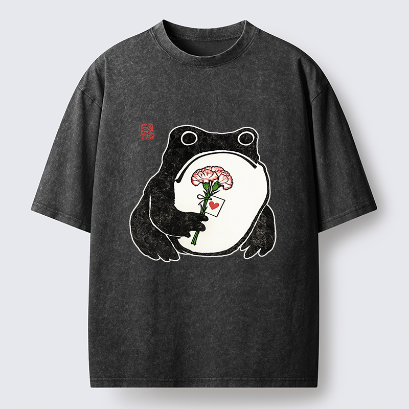 Magmoo The Frog Holding A Carnation Washed T-Shirt-Magmoo