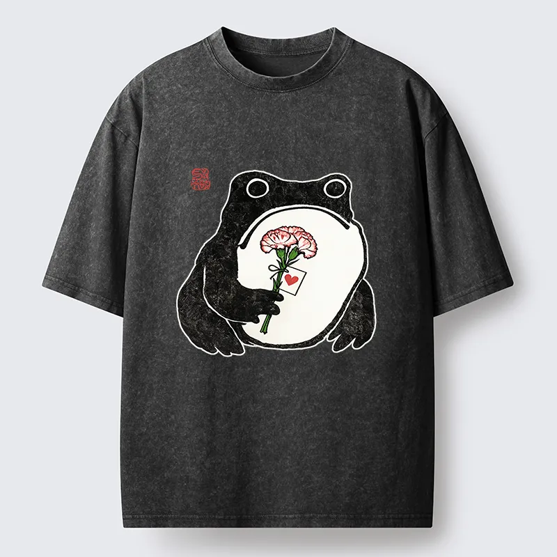 Magmoo The Frog Holding A Carnation Washed T-Shirt-Magmoo