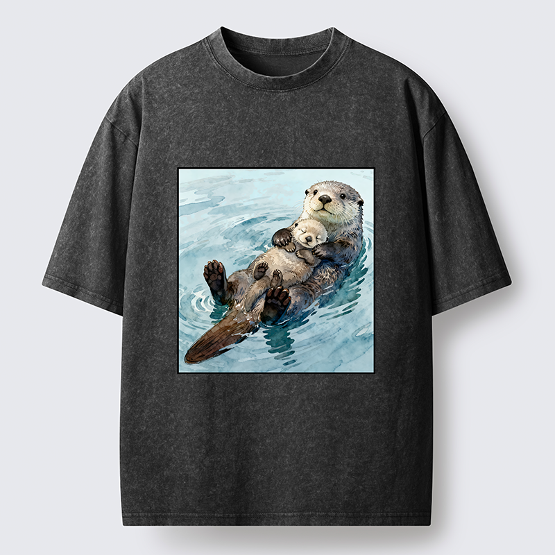 Magmoo Adorable Sea Otters Washed T-Shirt-Magmoo
