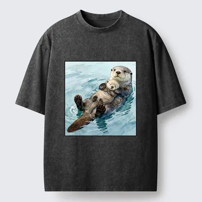 Magmoo Adorable Sea Otters Washed T-Shirt-Magmoo