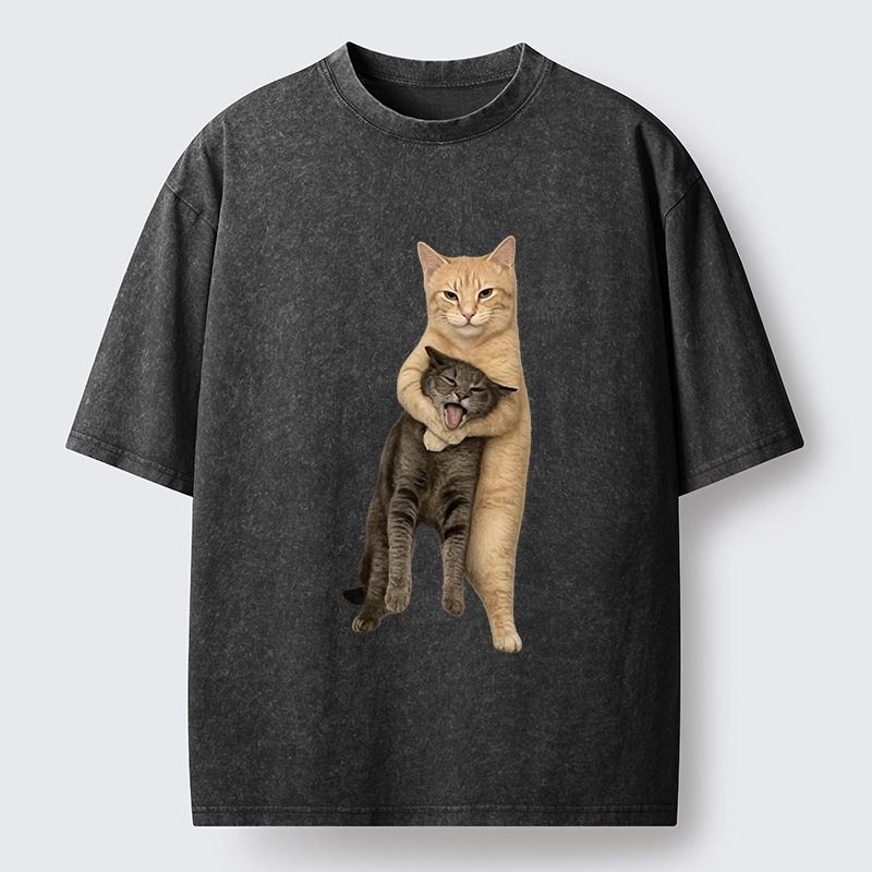 Magmoo Orange Cat’s Tight Embrace Washed T-Shirt-Magmoo