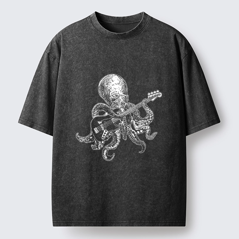Magmoo Octopus Bassist In The Deep Washed T-Shirt-Magmoo