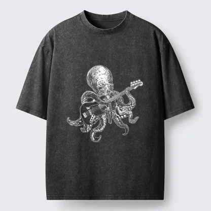 Magmoo Octopus Bassist In The Deep Washed T-Shirt-Magmoo