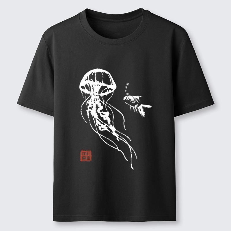 Magmoo Ink Wash Jellyfish And Fish Classic T-Shirt-Magmoo