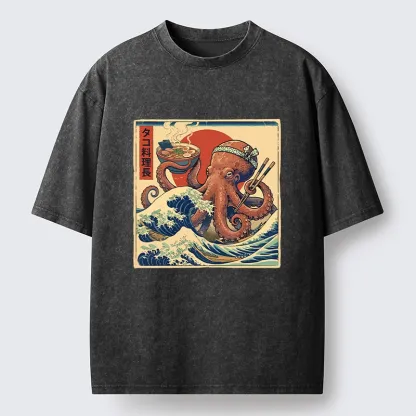 Magmoo Ukiyo-E Octopus Ramen Master Washed T-Shirt