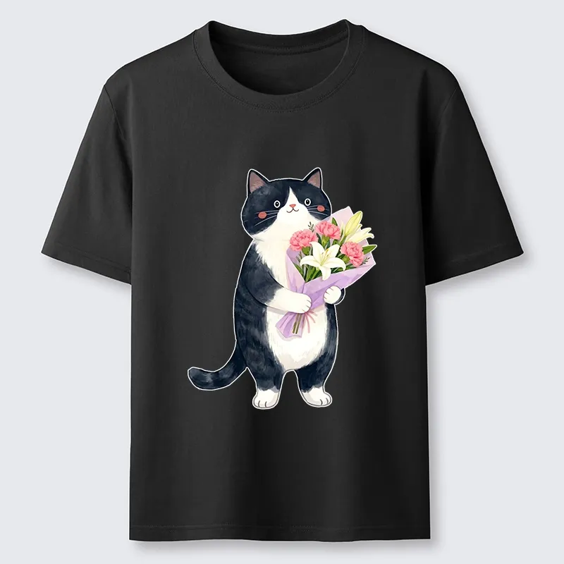 Magmoo Sweet Cat Delivers Flowers Classic T-Shirt-Magmoo