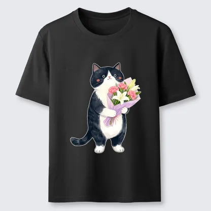 Magmoo Sweet Cat Delivers Flowers Classic T-Shirt-Magmoo