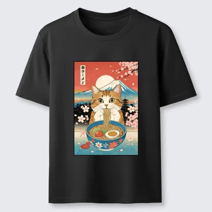 Magmoo Funny Orange Cat Eating Ramen Japan Classic T-Shirt-Magmoo
