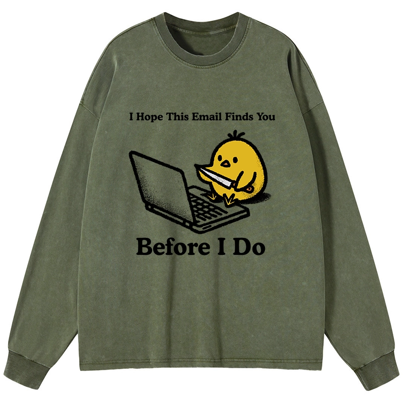 Magmoo Chicken Knife Email Meme Washed Long Sleeve T-Shirt-Magmoo