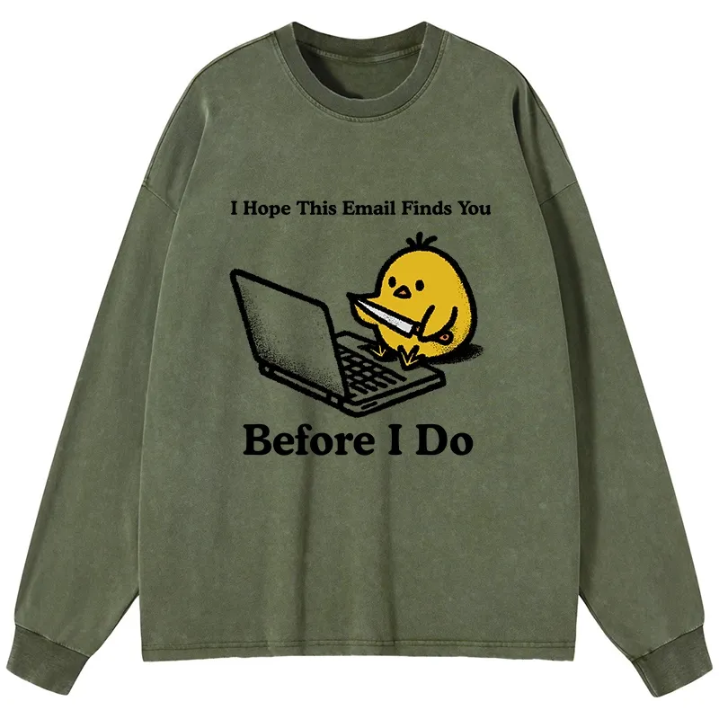 Magmoo Chicken Knife Email Meme Washed Long Sleeve T-Shirt-Magmoo