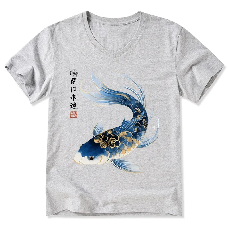 Magmoo Elegant Koi Fish Watercolor Art V-Neck Classic T-Shirt-Magmoo
