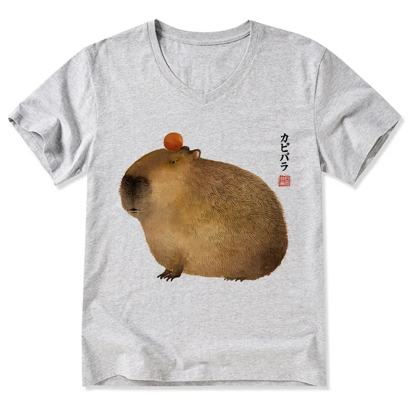 Magmoo Calm Capybara Illustration V-Neck Classic T-Shirt-Magmoo