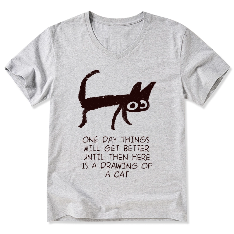 Magmoo Cat Cheer Up Drawing V-Neck Classic T-Shirt-Magmoo