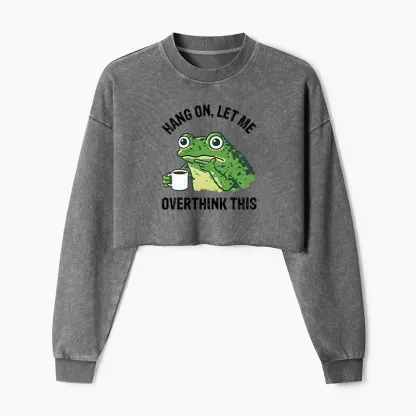 Magmoo Overthinking Frog With Coffee Washed Crop Sweatshirt