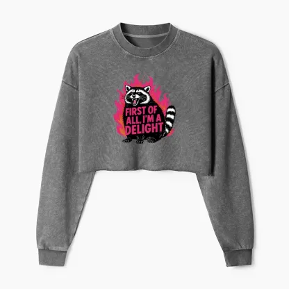 Magmoo Angry Raccoon Funny Washed Crop Sweatshirt