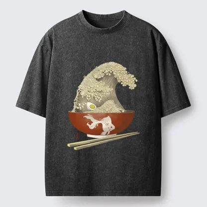 Magmoo Kanagawa Noodle Wave Food Art Washed T-Shirt