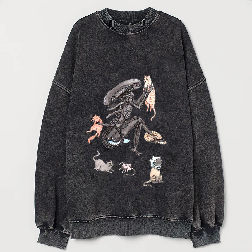 Funny Alien And Cats T-shirt/Sweatshirt-Magmoo