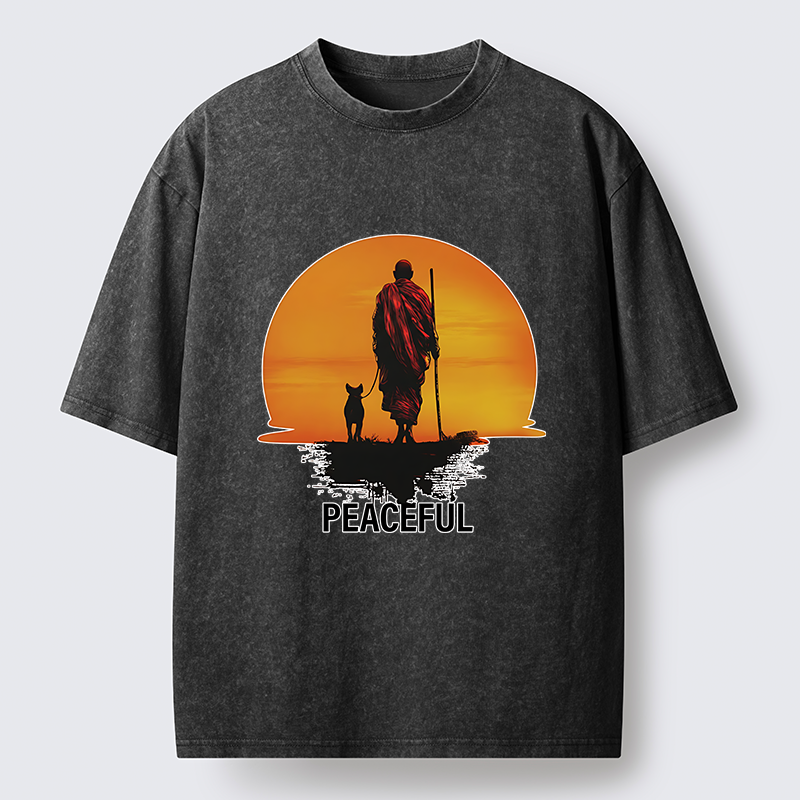 Magmoo Monk Dog And Sun Washed T-Shirt-Magmoo