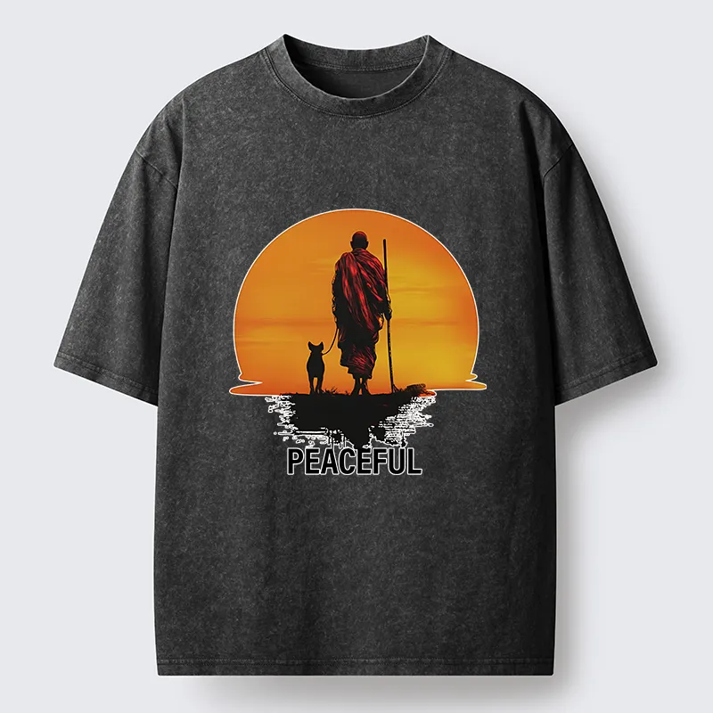 Magmoo Monk Dog And Sun Washed T-Shirt-Magmoo