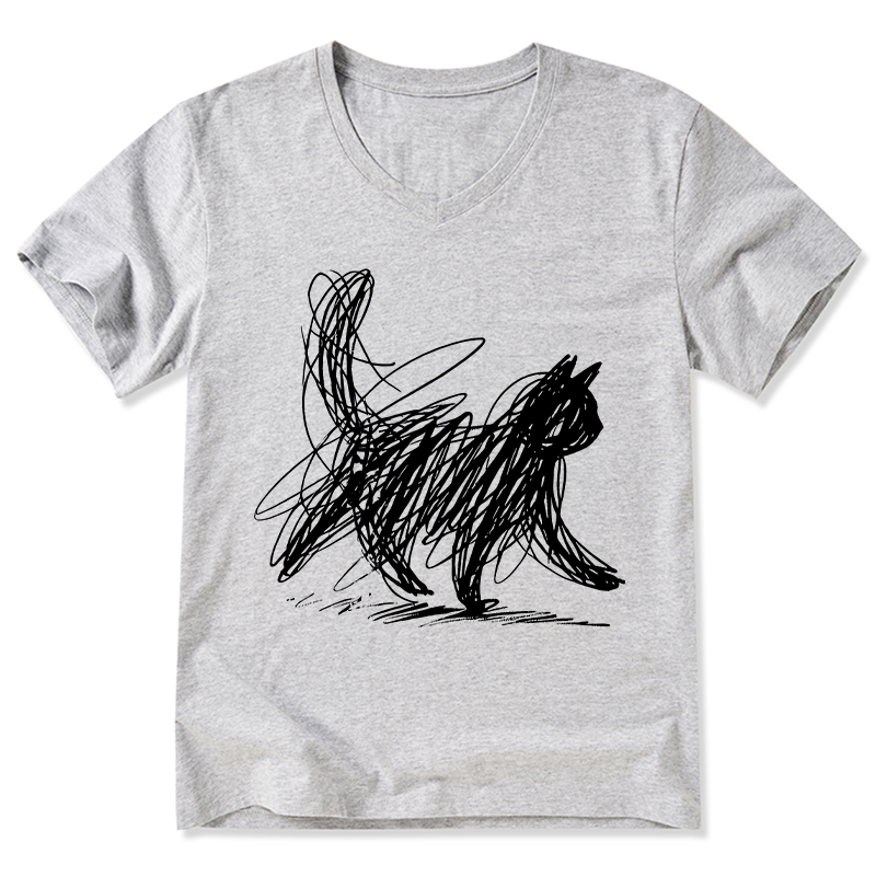 Magmoo Minimalist Cat Art V-Neck Classic T-Shirt
