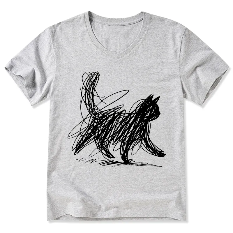 Magmoo Minimalist Cat Art V-Neck Classic T-Shirt