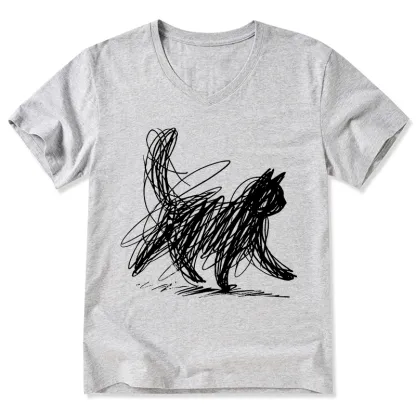 Magmoo Minimalist Cat Art V-Neck Classic T-Shirt