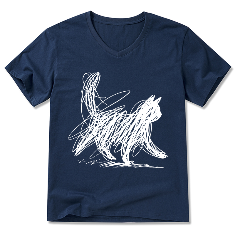 Magmoo Minimalist Cat Art V-Neck Classic T-Shirt