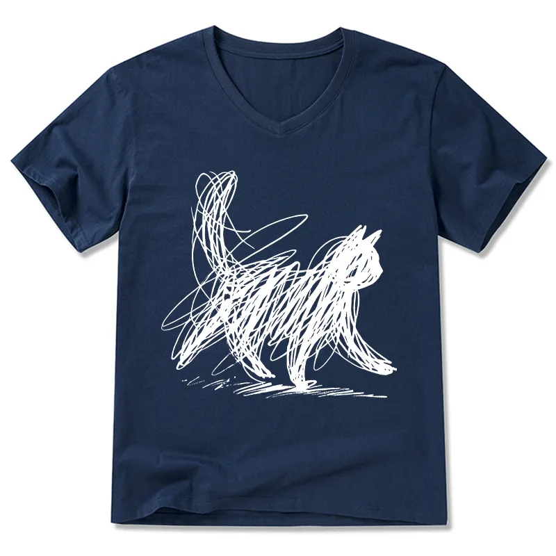 Magmoo Minimalist Cat Art V-Neck Classic T-Shirt
