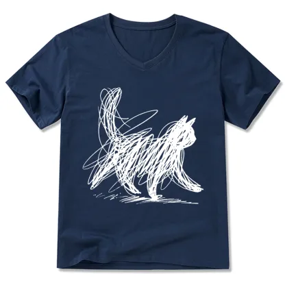 Magmoo Minimalist Cat Art V-Neck Classic T-Shirt
