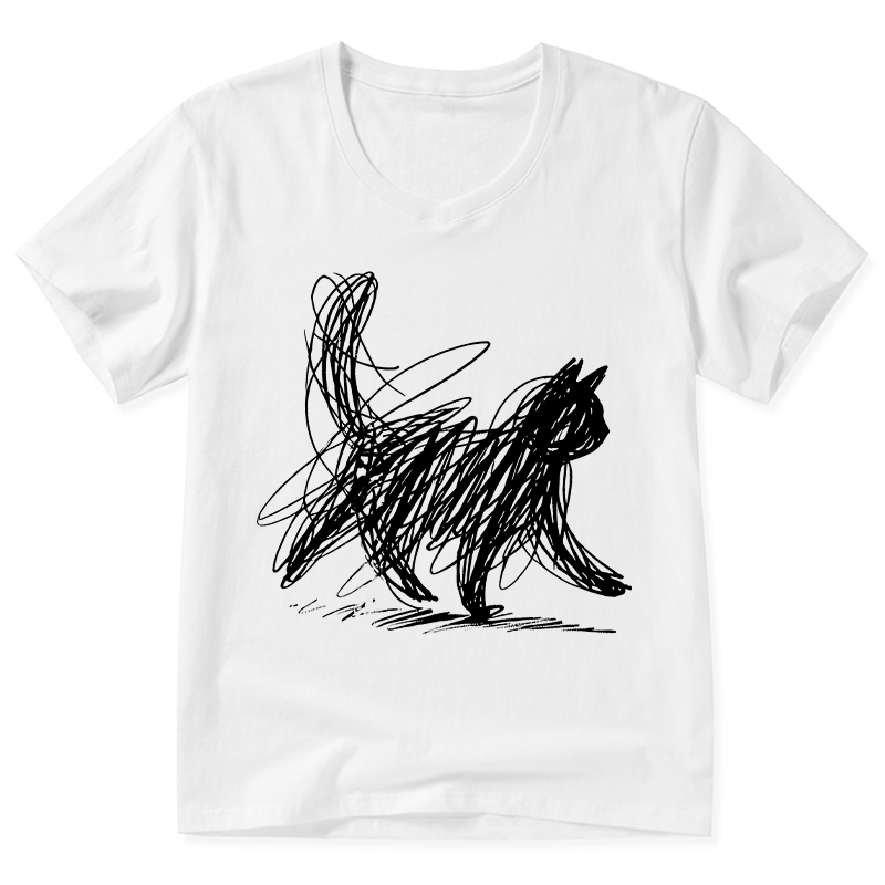 Magmoo Minimalist Cat Art V-Neck Classic T-Shirt