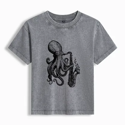 Magmoo Octopus Playing Saxophoneg Women's Washed T-shirt