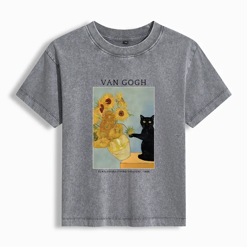 Magmoo Black Cat With Sunflowers Women's Washed T-shirt
