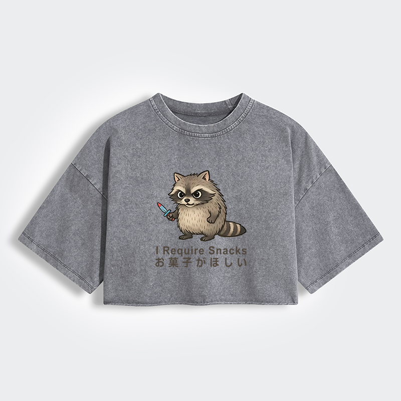 Magmoo Raccoons Need Snacks Funny Women's Washed Crop T-Shirt